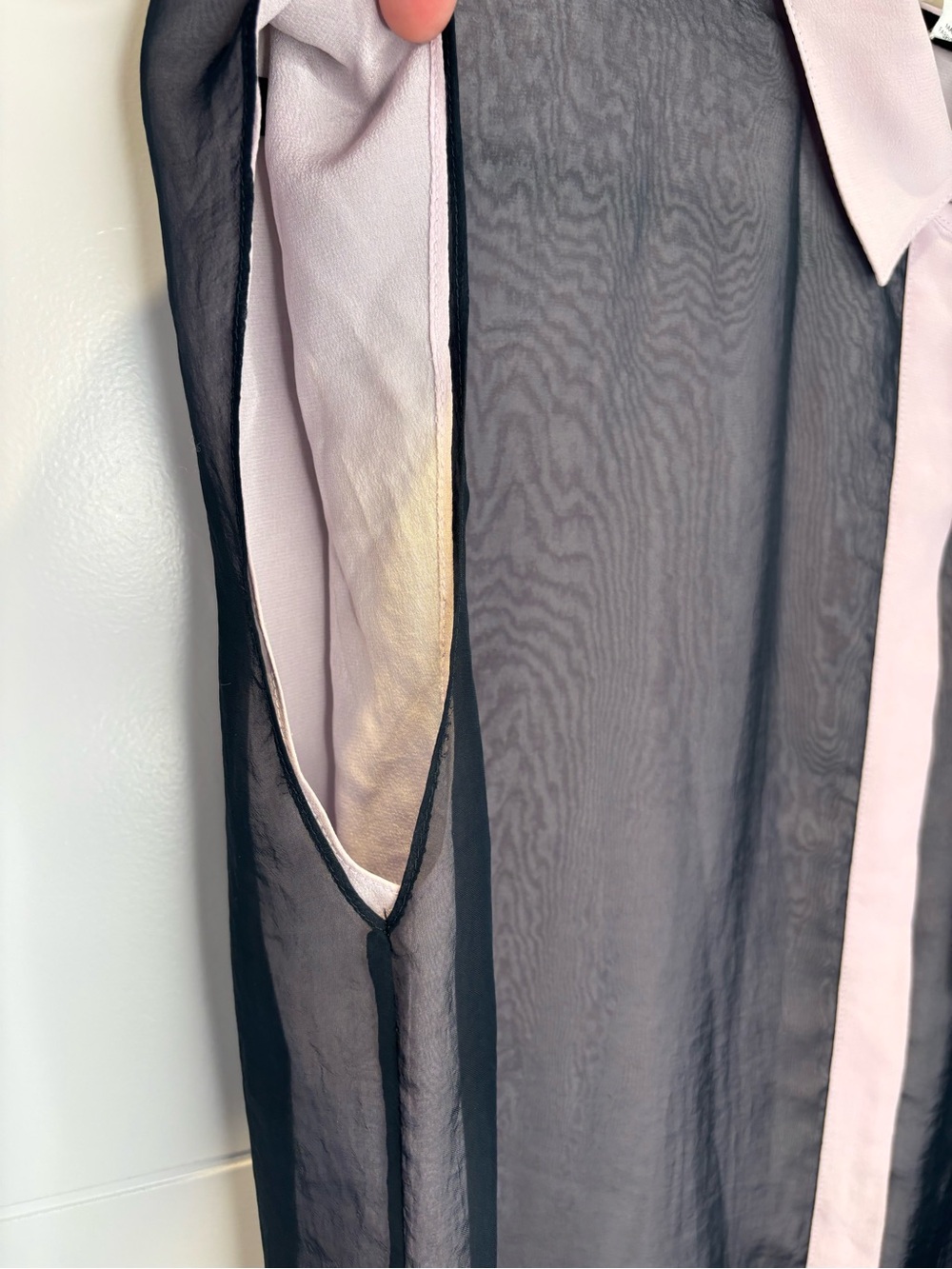 Club Monaco SILK Sheer layered Colorblock Button  Blouse - Pink & Black Medium - Picture 4 of 7